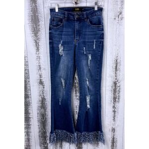 L&B Lucky & Blessed High Rise Crop Flare Jeans Distressed Blue Size 4